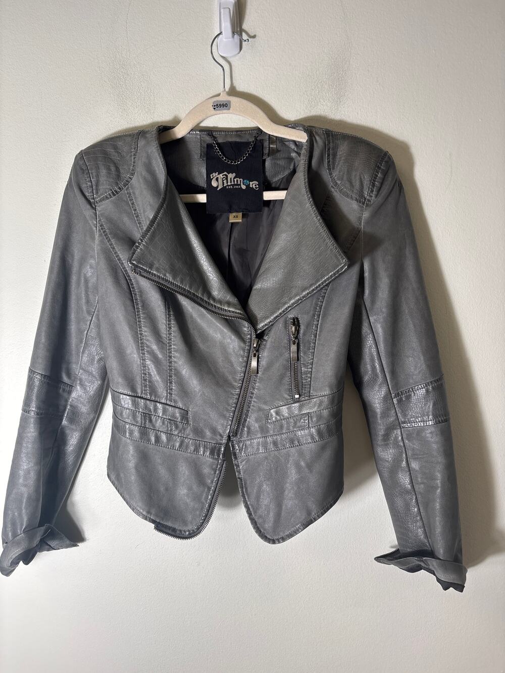 The Fillmore Greenish Gray Long Sleeve Faux Leather Zip Up Jacket Sz XS